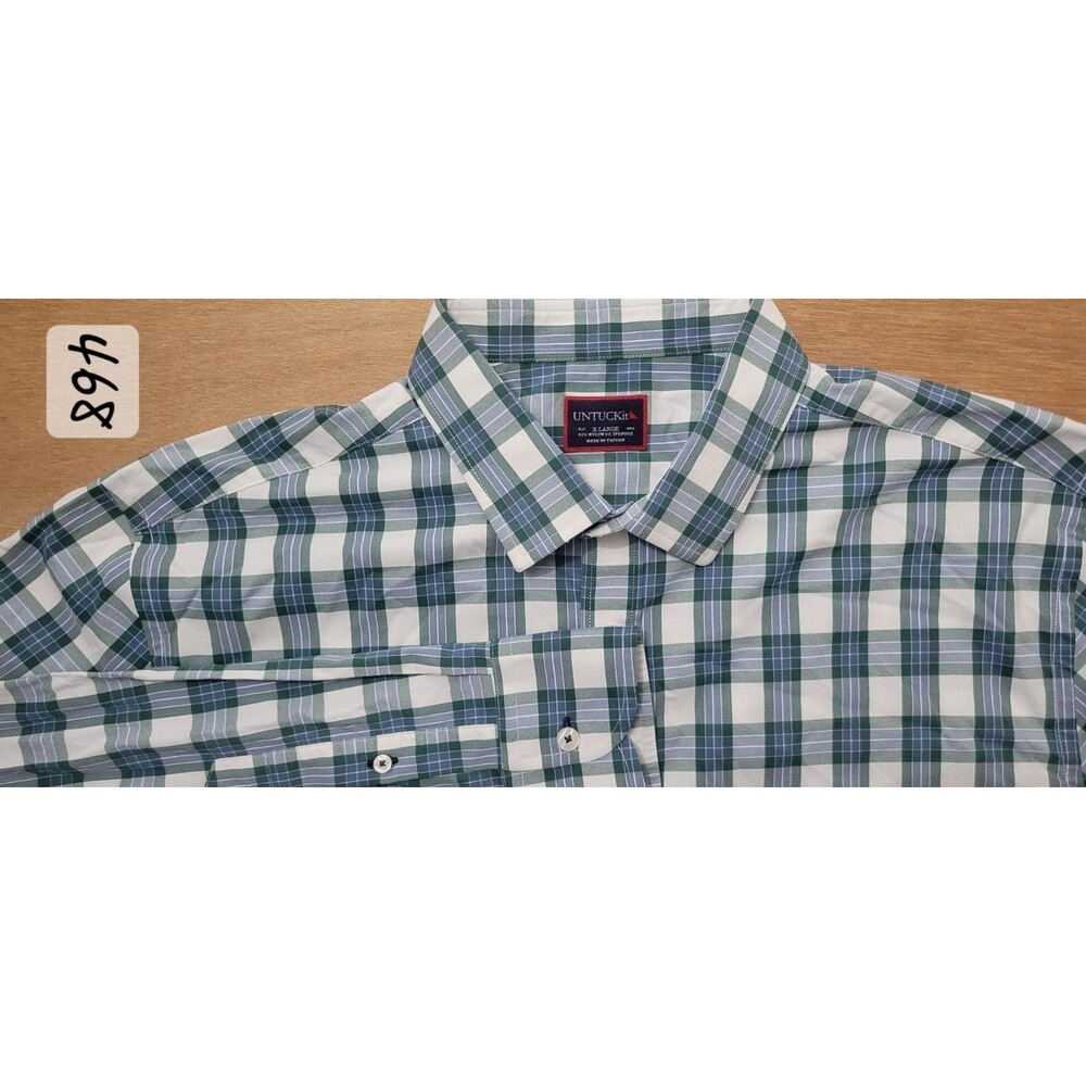 UNTUCKit Green Plaid Button Up Long Sleeve Shirt Size XL Men's Nylon Blend - Picture 2 of 9